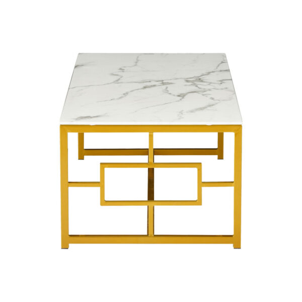 Τραπέζι σαλονιού Eccento  χρυσό-επιφάνεια λευκό μαρμάρου 8mm 120x60x44εκ