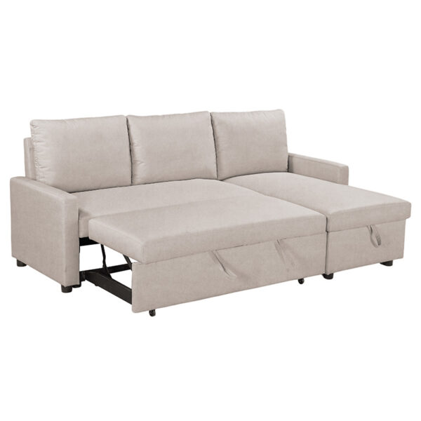 Γωνιακός αναστρέψιμος καναπές κρεβάτι Infuse  με αποθηκευτικό χώρο μπεζ ύφασμα 203x130x88εκ