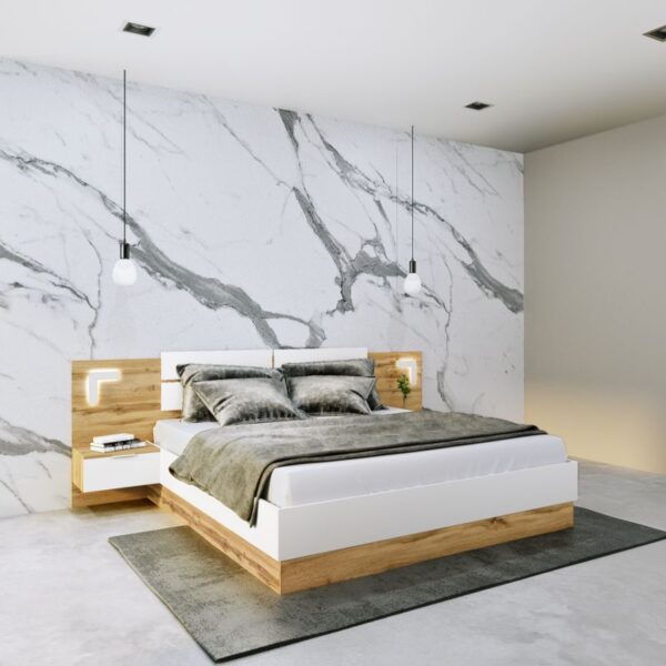 Κρεβάτι διπλό Pretty  LED λευκό-καρυδί αποθηκευτικός χώρος 160x200 εκ