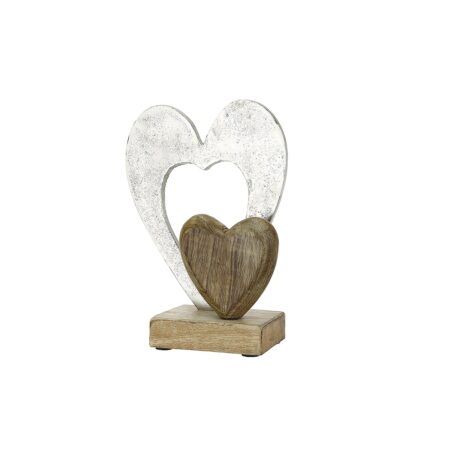 Διακοσμητικό Καρδιές Σε Βάση Ασημί/Φυσικό Αλουμίνιο/Ξύλο 6x16x23cm
