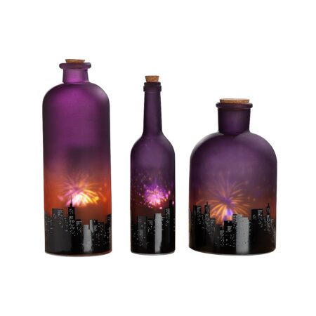Διακοσμητικό Μπουκάλι Πόλη Φωτιζόμενο LED Πολύχρωμο Γυαλί 7x7x29cm Σε 4 Σχέδια