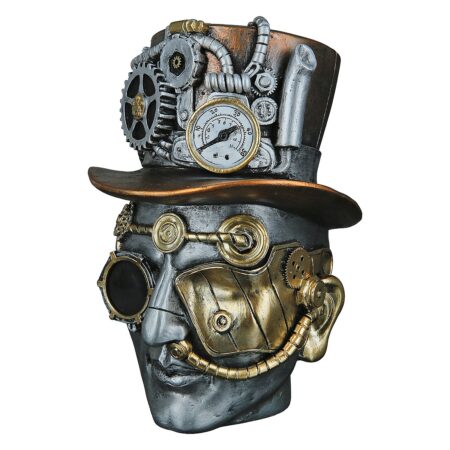 Διακοσμητικό Steampunk Ανδρικό Πρόσωπο Ασημί Polyresin 18x16x20cm