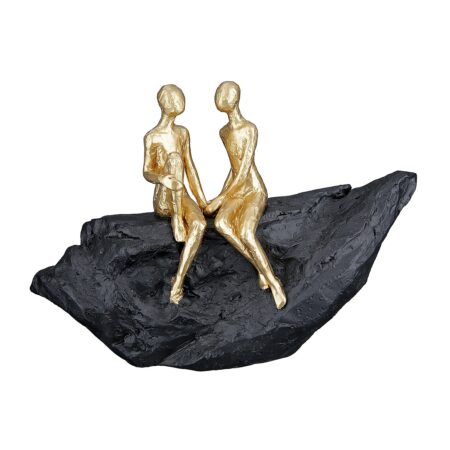 Διακοσμητικό Ζευγάρι Πάνω Σε Βράχο Χρυσό/Μαύρο Polyresin 6x24x17cm