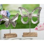 Διακοσμητικό Πεταλούδα Σε Βάση Ασημί/Φυσικό Αλουμίνιο/Ξύλο 5x15x18.5cm Σε 2 Σχέδια
