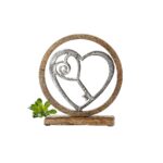 Διακοσμητικό Κλειδί Της Καρδιάς Σε Κύκλο Ασημί/Φυσικό Αλουμίνιο/Ξύλο 5x18x21cm