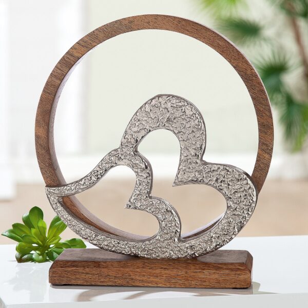 Διακοσμητικό Καρδιές Σε Κύκλο Ασημί/Φυσικό Αλουμίνιο/Ξύλο 5x24x26cm