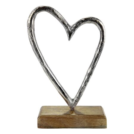 Διακοσμητικό Καρδιά Σε Βάση Φυσικό/Ασημί Ξύλο/Αλουμίνιο 5x14x22cm