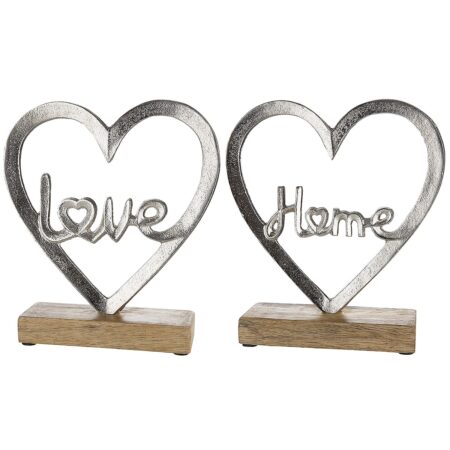Διακοσμητικό Καρδιά 'Home/Love' Σε Βάση Ασημί Αλουμίνιο/Ξύλο 6x18x16cm Σε 2 Σχέδια