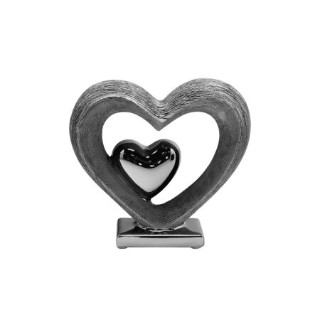 Διακοσμητικό Διπλή Καρδιά Ασημί Κεραμικό 4x15x14cm