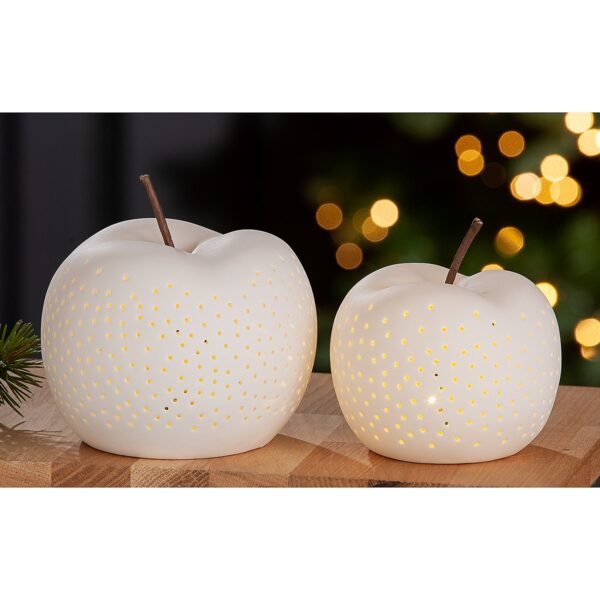 Διακοσμητικό Μήλο Φωτιζόμενο LED Λευκό Κεραμικό 10cm