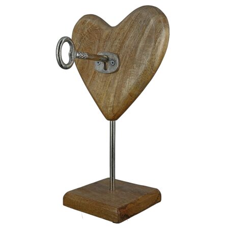 Διακοσμητικό Καρδιά Με Κλειδαριά Σε Βάση Φυσικό/Ασημί Ξύλο/Αλουμίνιο 19x19x34cm