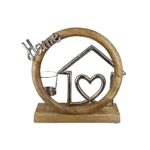 Θήκη Ρεσώ  'Home' Σπίτι Σε Κύκλο Φυσικό/Ασημί Ξύλο/Αλουμίνιο 9x27cm