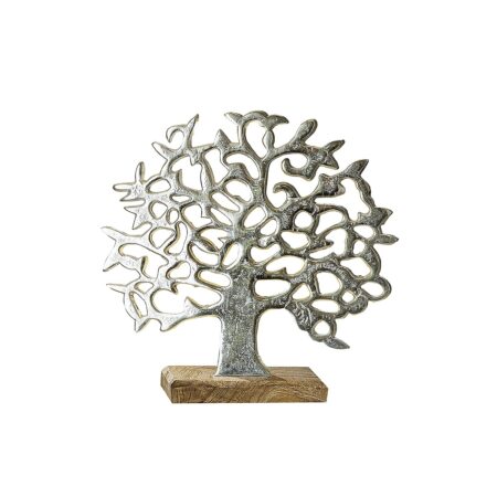 Διακοσμητικό Δέντρο Σε Βάση Ασημί/Φυσικό Αλουμίνιο/Ξύλο 8x38x37cm