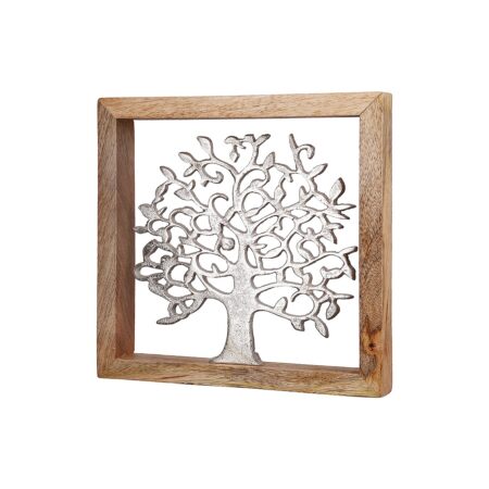 Διακοσμητικό Δέντρο Της Ζωής Σε Κορνίζα Ασημί/Φυσικό Αλουμίνιο/Ξύλο 2x20x20cm