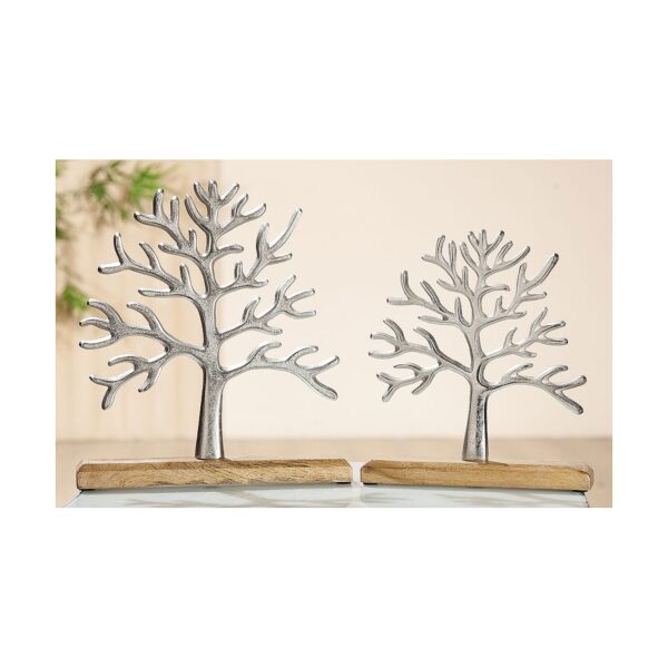 Διακοσμητικό Δέντρο Της Ζωής Σε Βάση Ασημί/Φυσικό Αλουμίνιο/Ξύλο 23x5x26cm