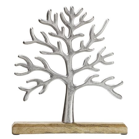 Διακοσμητικό Δέντρο Της Ζωής Σε Βάση Ασημί/Φυσικό Αλουμίνιο/Ξύλο 30x5x32cm