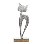 Διακοσμητικό Φιγούρα Γάτας Ασημί/Φυσικό Αλουμίνιο/Ξύλο 5x13x32cm