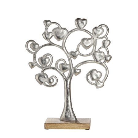 Διακοσμητικό Το Δέντρο Της Ζωής Σε Βάση Ασημί/Φυσικό Αλουμίνιο/Ξύλο 10x35x42cm