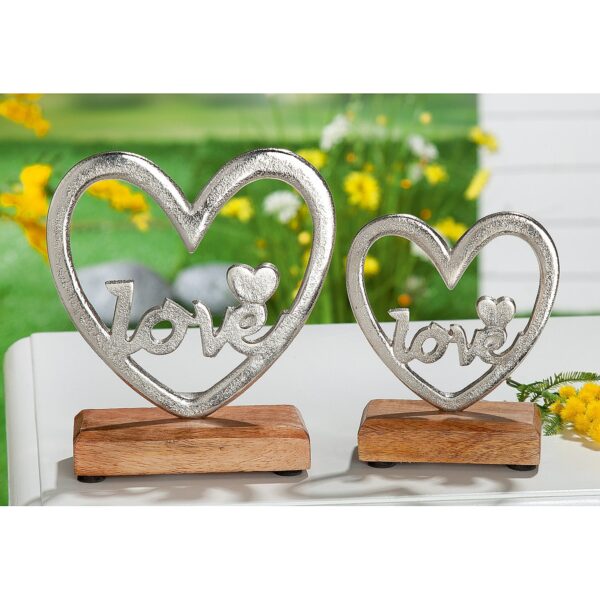 Διακοσμητικό Καρδιά 'Love' Σε Βάση Ασημί/Φυσικό Αλουμίνιο/Ξύλο 5x11.5x14cm