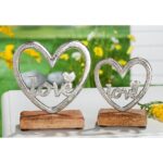 Διακοσμητικό Καρδιά 'Love' Σε Βάση Ασημί/Φυσικό Αλουμίνιο/Ξύλο 5x15.5x18cm