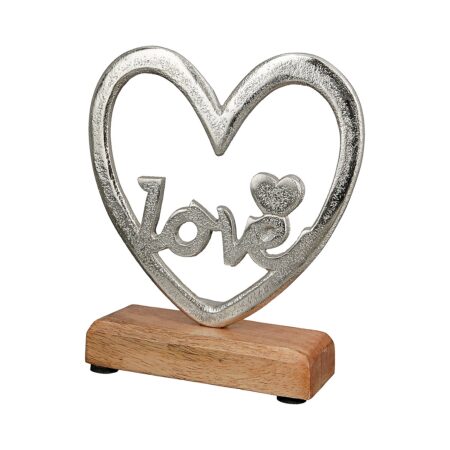 Διακοσμητικό Καρδιά 'Love' Σε Βάση Ασημί/Φυσικό Αλουμίνιο/Ξύλο 5x15.5x18cm