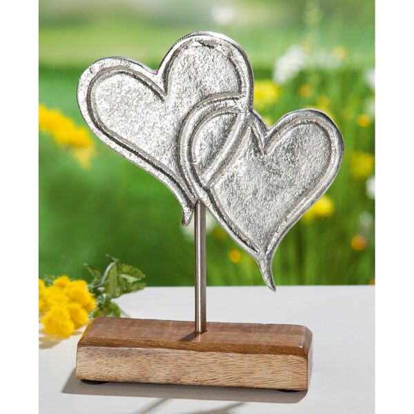 Διακοσμητικό Καρδιά 'Love' Σε Βάση Ασημί/Φυσικό Αλουμίνιο/Ξύλο 5x10x17cm