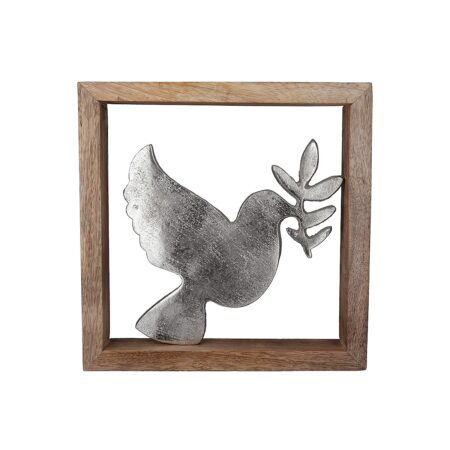 Διακοσμητικό Περιστέρι Της Ειρήνης Σε Κορνίζα Ασημί/Φυσικό Αλουμίνιο/Ξύλο 3x20x20cm