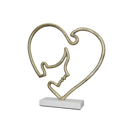 Διακοσμητικό Καρδιά Με Πρόσωπο Σε Βάση Χρυσό/Λευκό Αλουμίνιο/Μάρμαρο 7.5x39x40cm