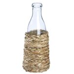 Βάζο Μπουκάλι Διάφανο/Φυσικό Γυαλί/Ψάθα 27cm
