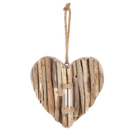 Διακοσμητικό Κρεμαστό Καρδιά Με Δοκιμαστικό Σωλήνα Φυσικό Ξύλο 3.5x21x22cm