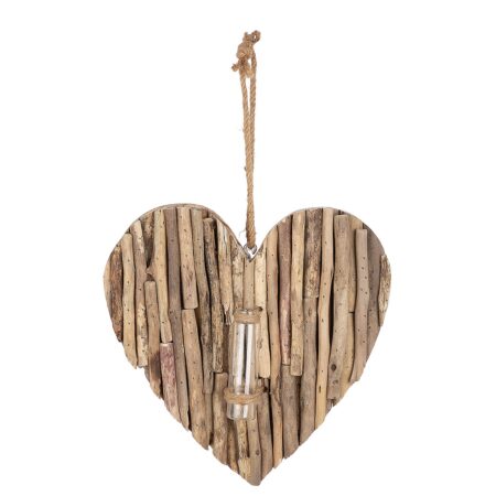 Διακοσμητικό Κρεμαστό Καρδιά Με Δοκιμαστικό Σωλήνα Φυσικό Ξύλο 5x30x30cm