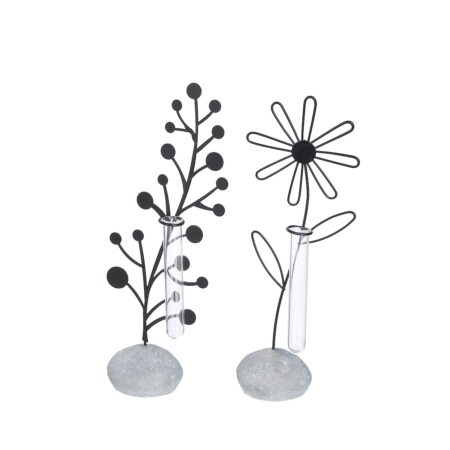 Διακοσμητικό Λουλούδι Σε Πέτρα Με Δοκιμαστικό Σωλήνα Μαύρο/Γκρι Μέταλλο/Γυαλί/Πλαστικό 6x11x24cm