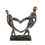 Διακοσμητικό Φιγούρες Κρατούν Καρδιά Μπρονζέ/Ασημί Polyresin 13x26x31cm