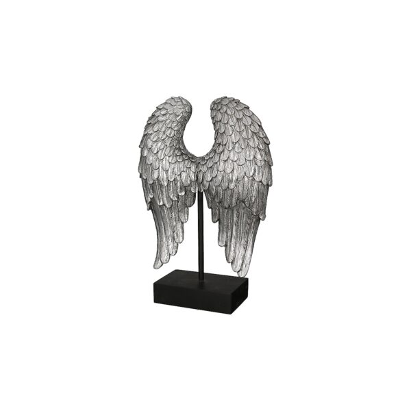 Διακοσμητικό Φτερά Σε Βάση Ασημί/Μαύρο Polyresin 8x21x30cm