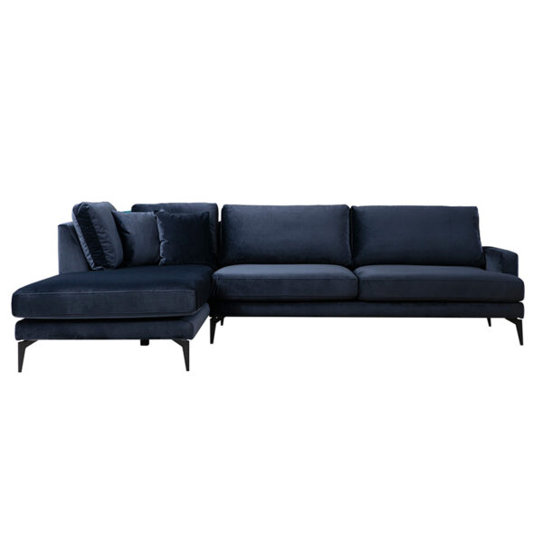 Γωνιακός καναπές Fortune  δεξιά γωνία βελούδο μπλέ-μαύρο 283x180x88εκ