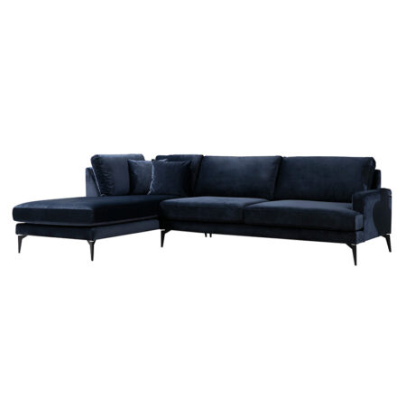 Γωνιακός καναπές Fortune  δεξιά γωνία βελούδο μπλέ-μαύρο 283x180x88εκ