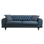 Καναπές 3θέσιος κρεβάτι PWF-0514  βελούδο μπλε-μαύρο 220x90x80εκ