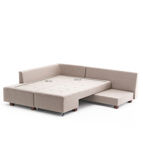 Γωνιακός καναπές κρεβάτι PWF-0517  δεξιά γωνία ύφασμα κρεμ-καρυδί 282x206x85εκ