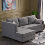 Γωνιακός καναπές κρεβάτι PWF-0524  δεξιά γωνία ύφασμα σκούρο γκρι-καρυδί 242x160x88εκ