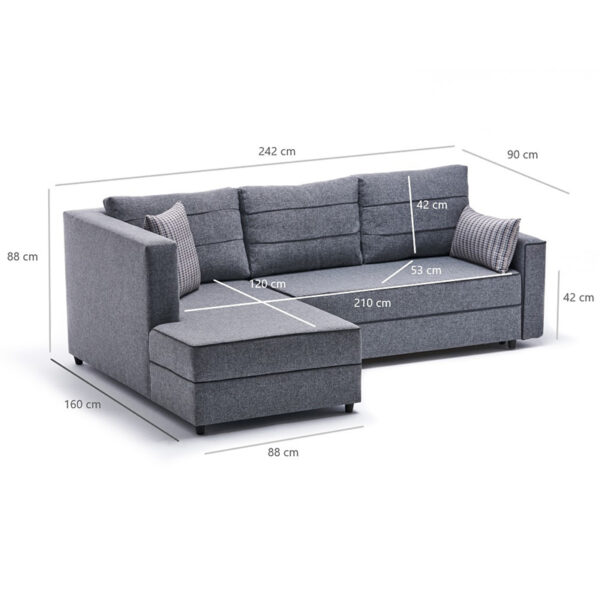 Γωνιακός καναπές κρεβάτι PWF-0524  δεξιά γωνία ύφασμα σκούρο γκρι-καρυδί 242x160x88εκ