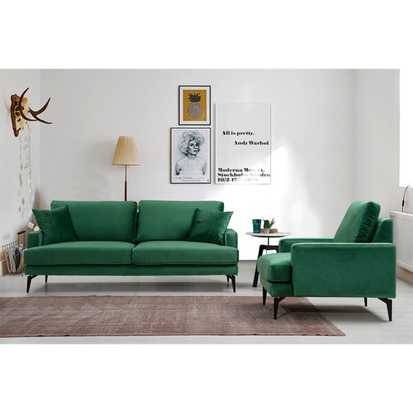 Καναπές 2θέσιος Fortune  βελούδο πράσινο-μαύρο 175x90x88εκ
