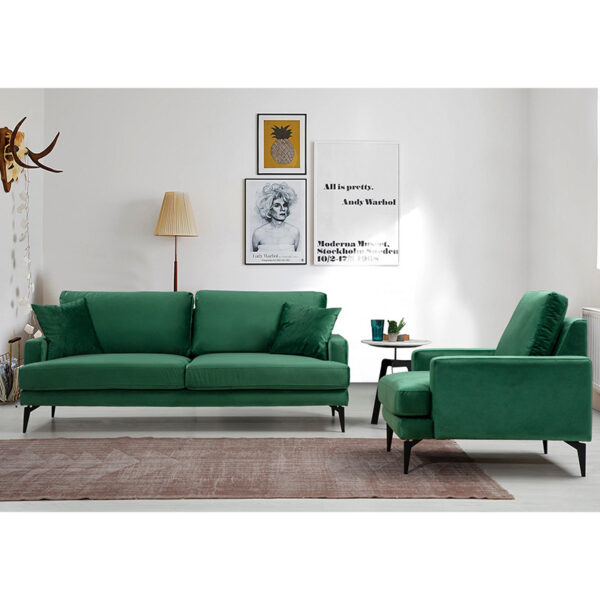 Καναπές 3θέσιος Fortune  βελούδο πράσινο-μαύρο 205x90x88εκ