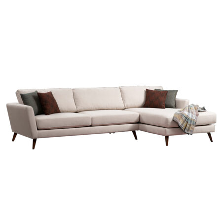 Γωνιακός καναπές κρεβάτι PWF-0526  αριστερή γωνία ύφασμα μπεζ-καρυδί 303x168x85εκ