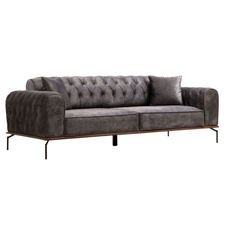 Καναπές-κρεβάτι PWF-0596  τύπου Chesterfield 3θέσιος ύφασμα ανθρακί 225x92x78εκ