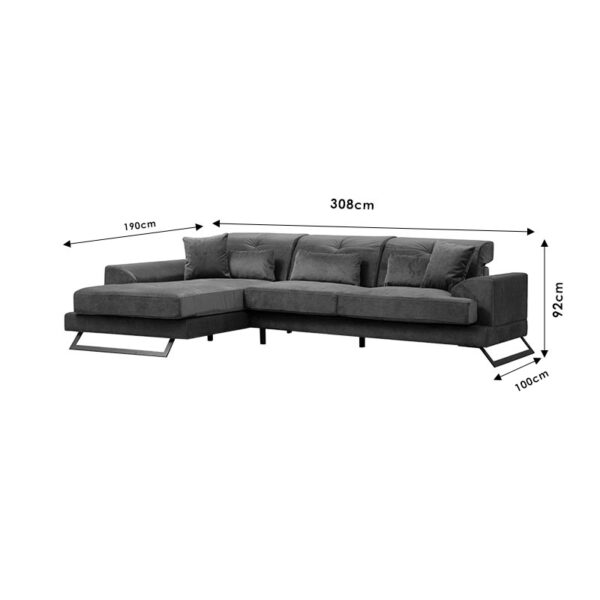 Γωνιακός καναπές PWF-0575  δεξιά γωνία ύφασμα γκρι 308/190x92εκ