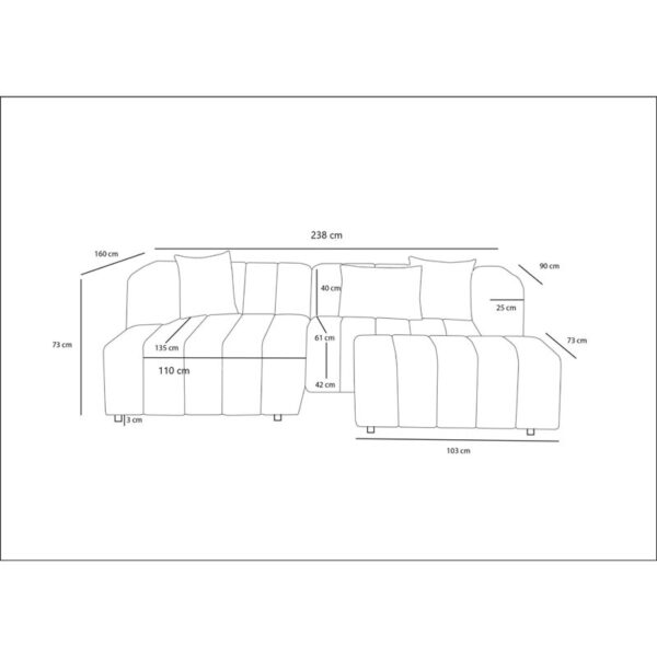 Γωνιακός καναπές Beyza Ι  με υποπόδιο δεξιά γωνία ανοιχτό γκρι ύφασμα 238x160x73εκ