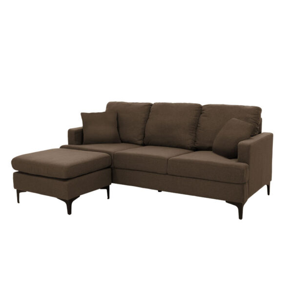 Γωνιακός καναπές με σκαμπό Slim  υφασμάτινος χρώμα καφέ με μαξιλάρια 185x140x70εκ