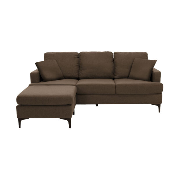 Γωνιακός καναπές με σκαμπό Slim  υφασμάτινος χρώμα καφέ με μαξιλάρια 185x140x70εκ