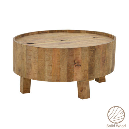 Τραπέζι σαλονιού με αποθηκευτικό χώρο Darian  μασίφ ξύλο mango φυσικό Φ90x45εκ