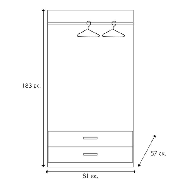 Ντουλάπα ρούχων δίφυλλη OLYMPUS  χρώμα wenge 81x57x183εκ